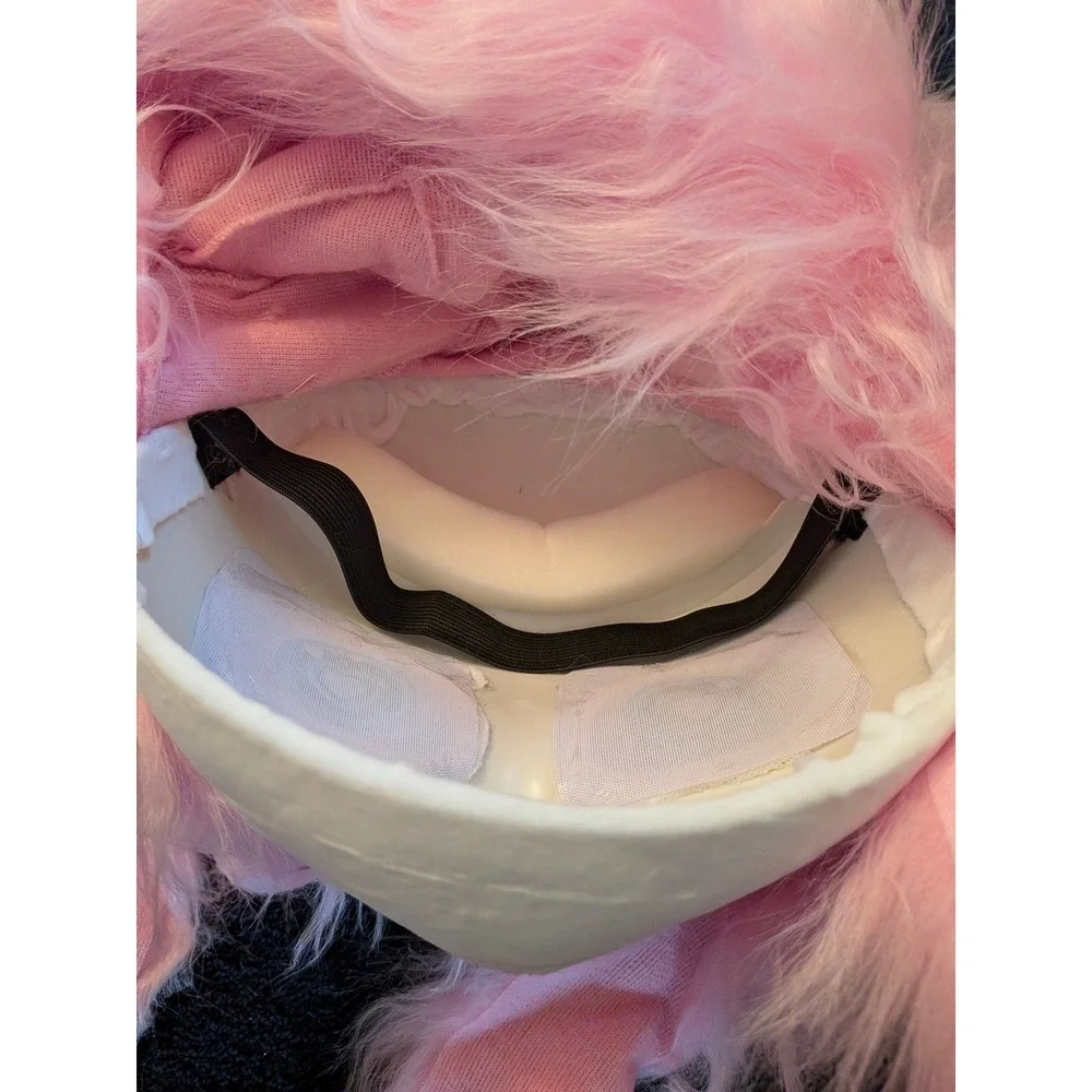 Pink Faux Fur Anime Animal Mask Hood Blue Eyes Kids Costume Cosplay Halloween